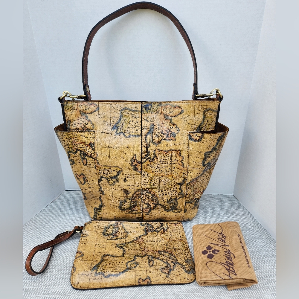 Patricia Nash European Map Leather Shoulder Bag Wristlet Set Handbag